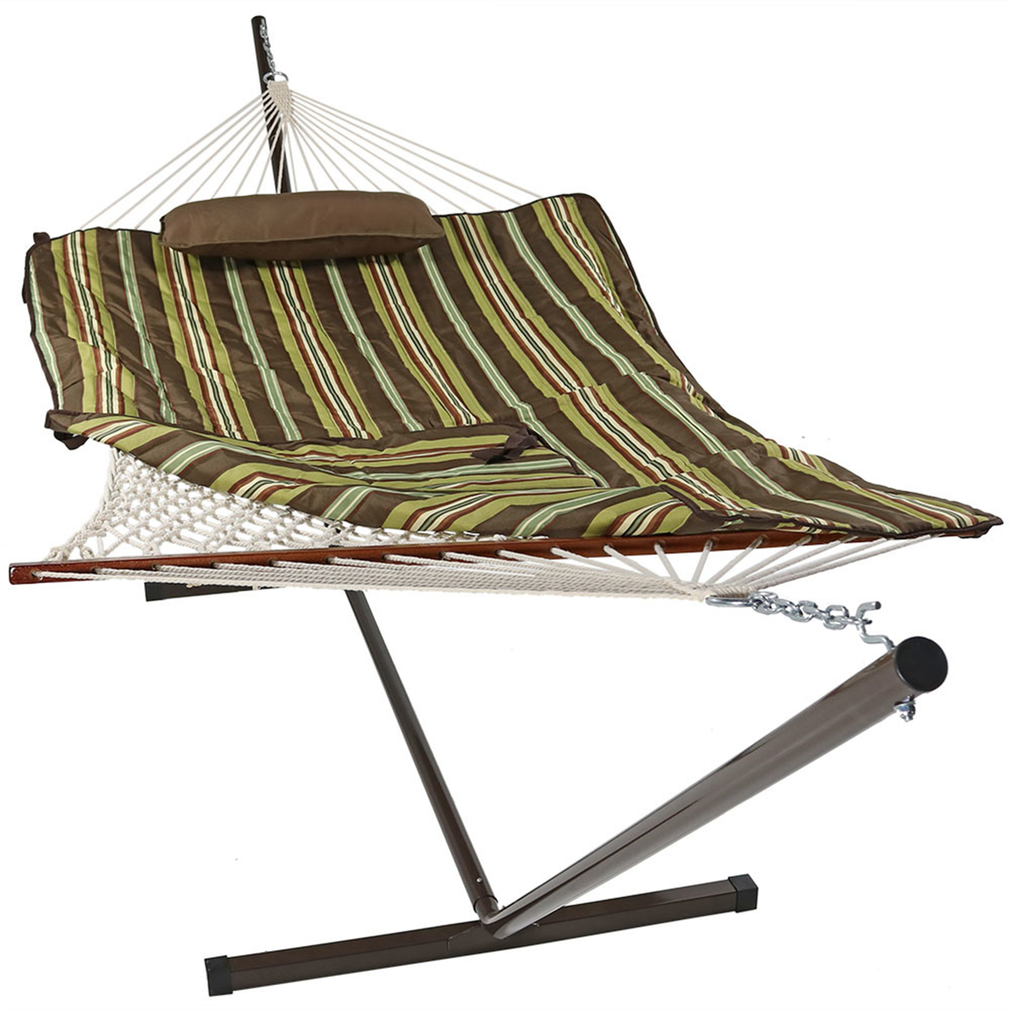 Sunnydaze Decor, Rope Hammock with 12ft. Stand - Desert Stripe, Color Brown, Capacity 275 lb, Material Woven Cord, Model# DL-DSRH-Combo